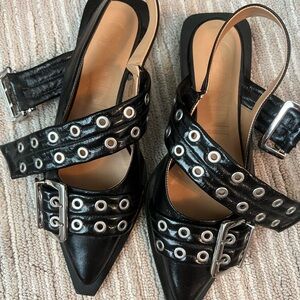 Ganni Black and Silver Heeled Shoes with Edgy Design